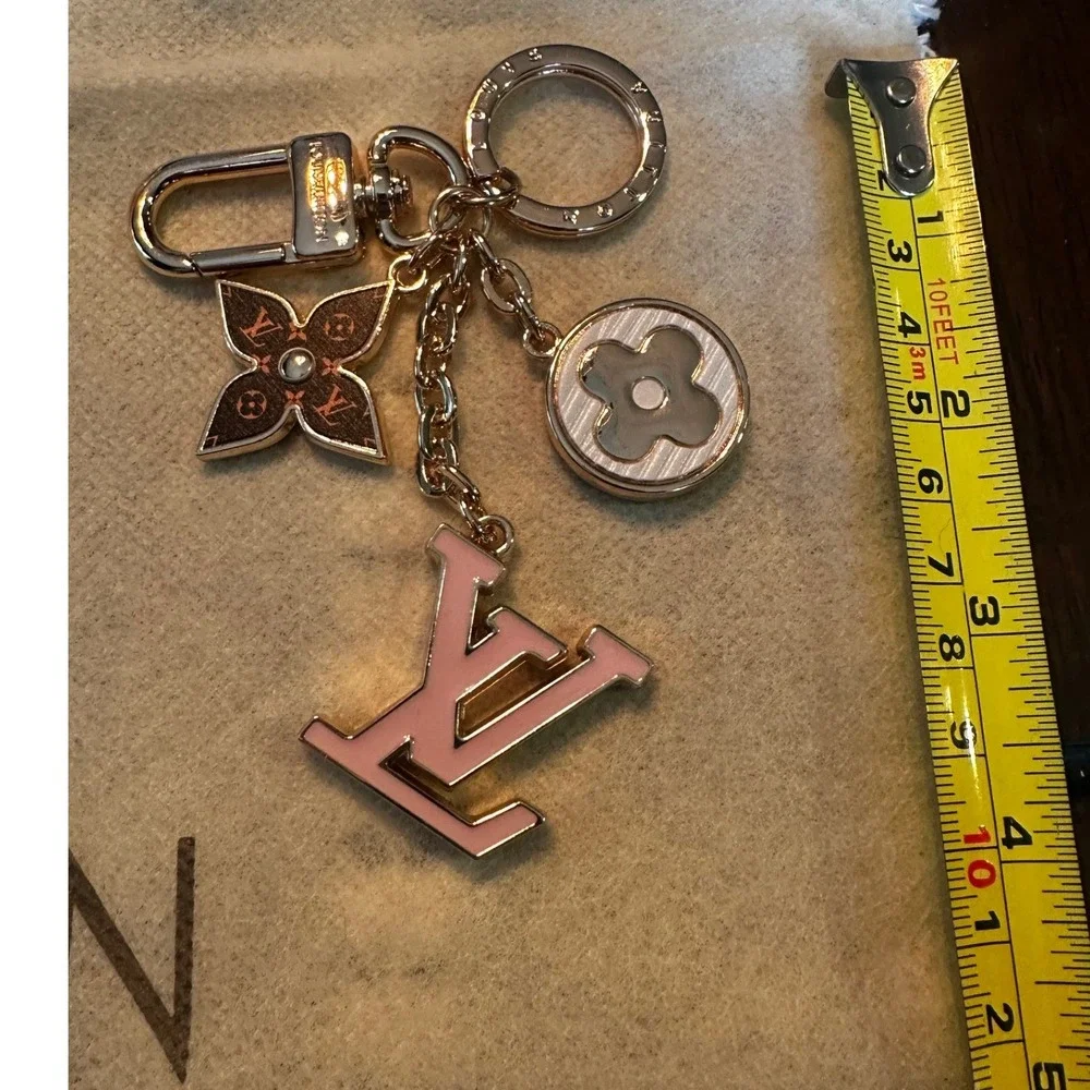 Louis Vuitton Fleur de Monogram Bag Charm Key Holder M67119 Gold Pink Enamel